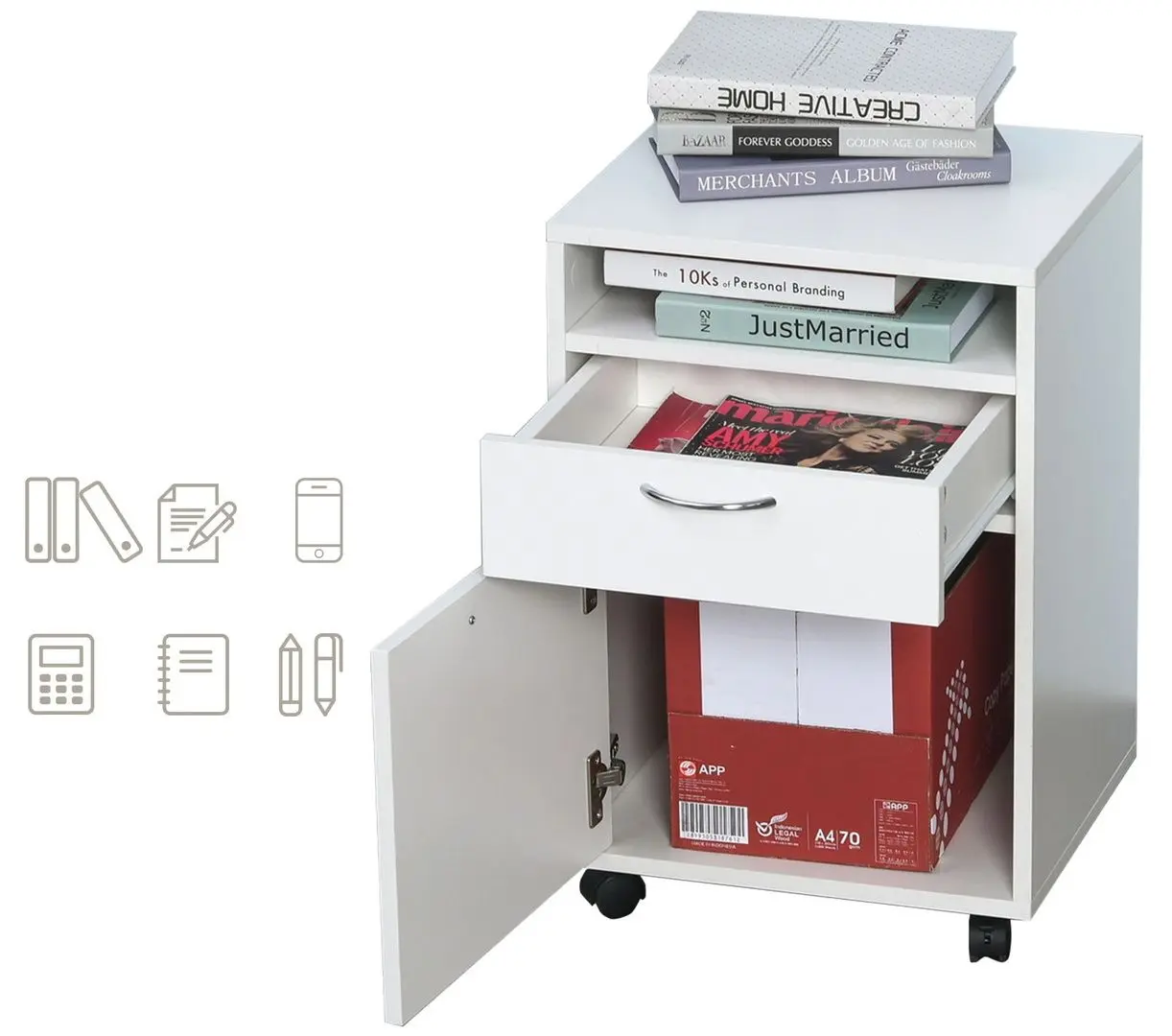 Тумба выкатная Homcom 836-027WT 40x35x60 cm (White)