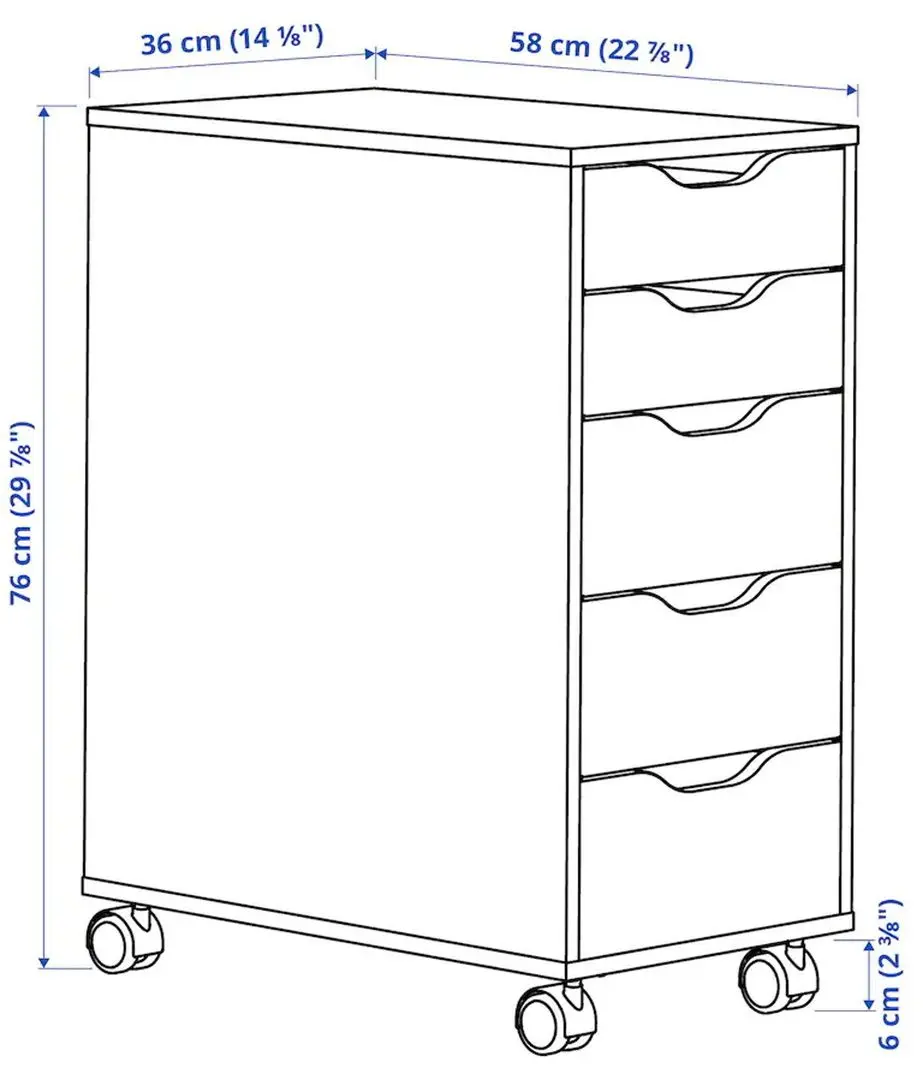Comoda Ikea Alex cu rotile 36x76 (Aspect Stejar Antichizat/Negru)