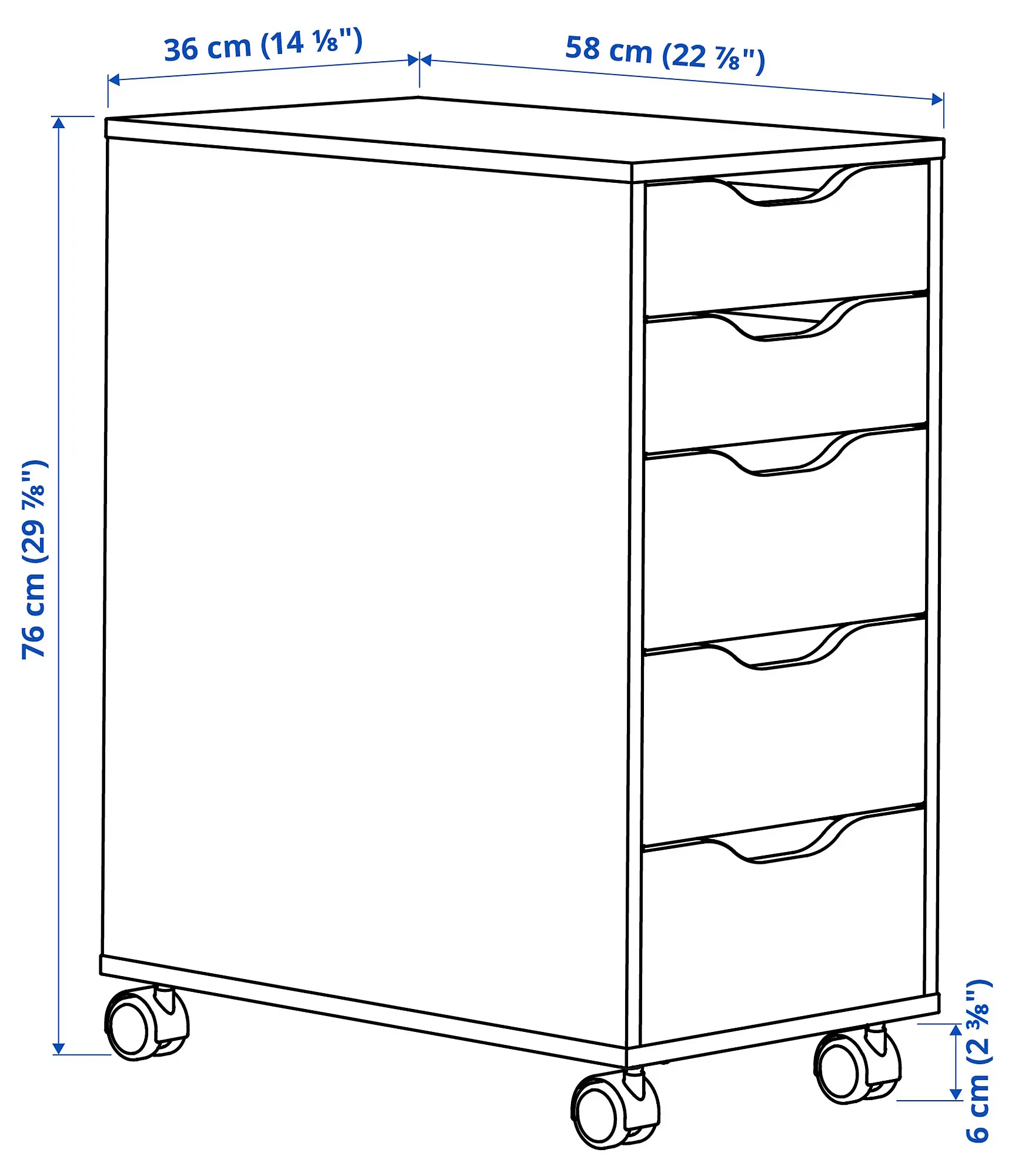 Comoda Ikea Alex cu rotile 36x76 (Gri inchis/Negru)