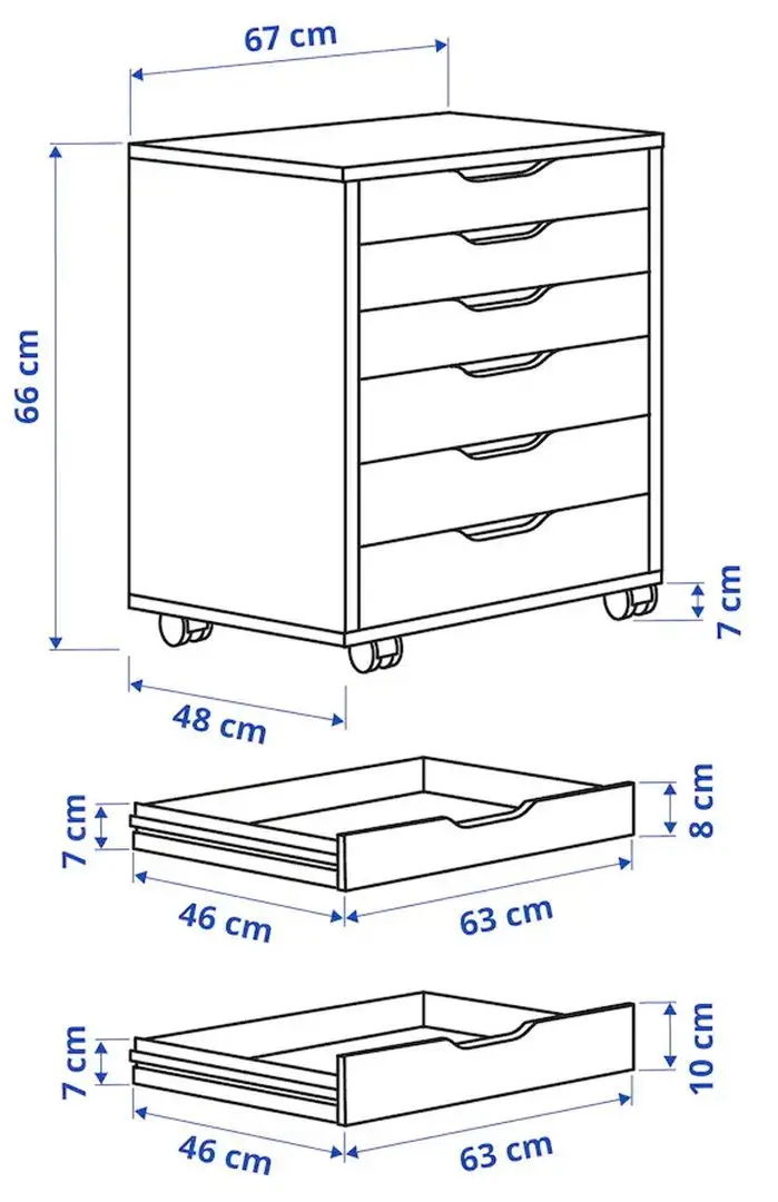 Комод Ikea Alex с колесами 67x66 (Белая Морилка/Под Дуб)