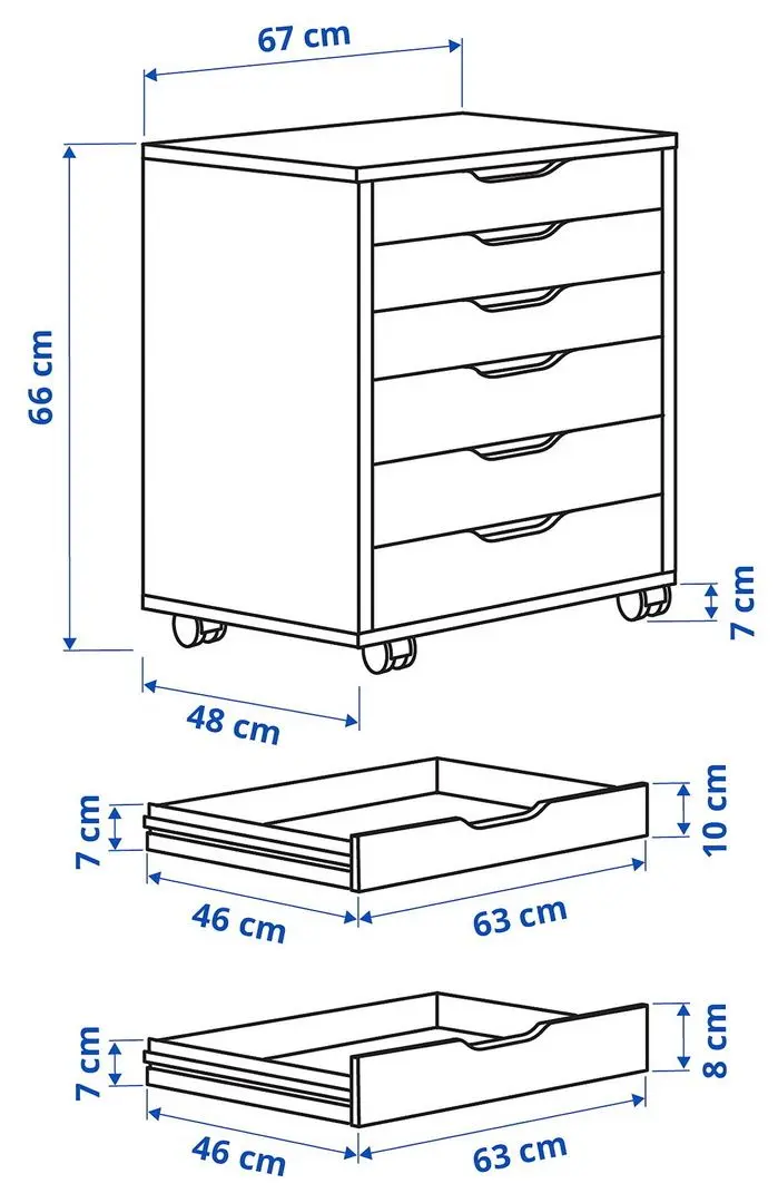 Comoda Ikea Alex cu rotile 67x66 (Alb)