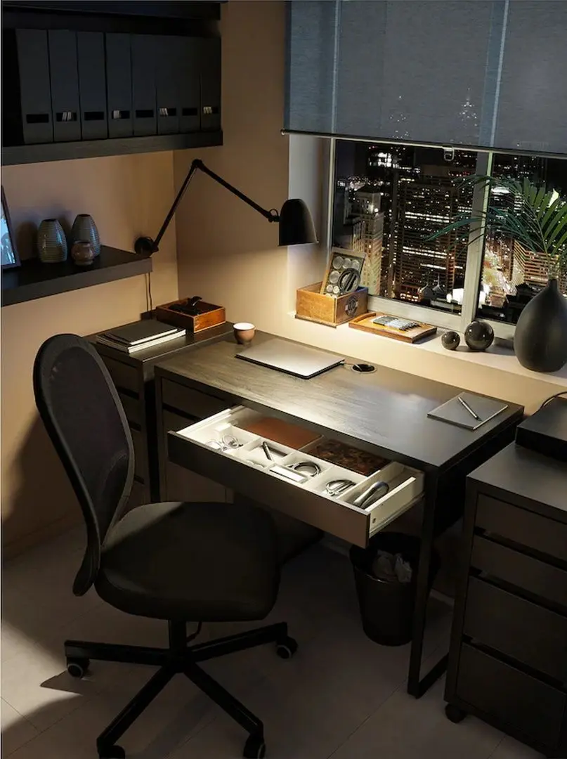 Tumba Ikea Micke cu rotile 35x75 (Negru-maro)