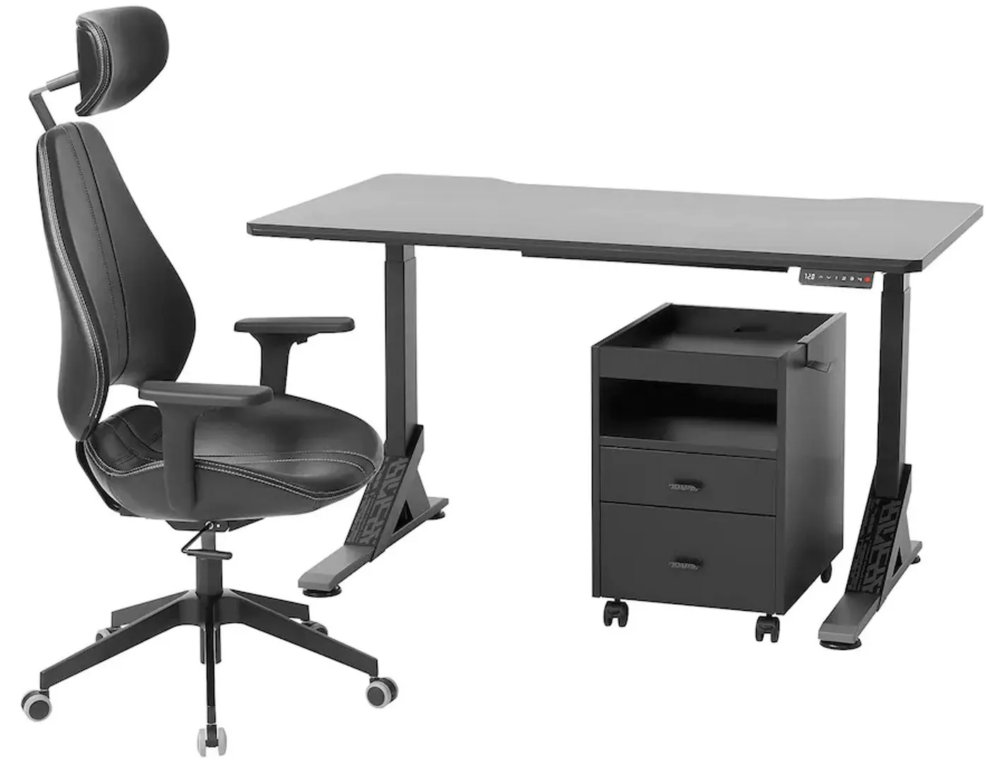 Комплект офисной мебели Ikea Uppspel/Gruppspel с комодом 140x80 (Черный/Гранн Черный)