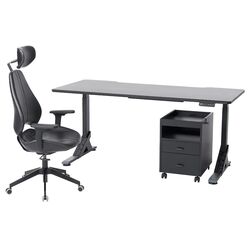 Комплект офисной мебели Ikea Uppspel/Gruppspel с комодом 180x80 (Черный/Гранн Черный)