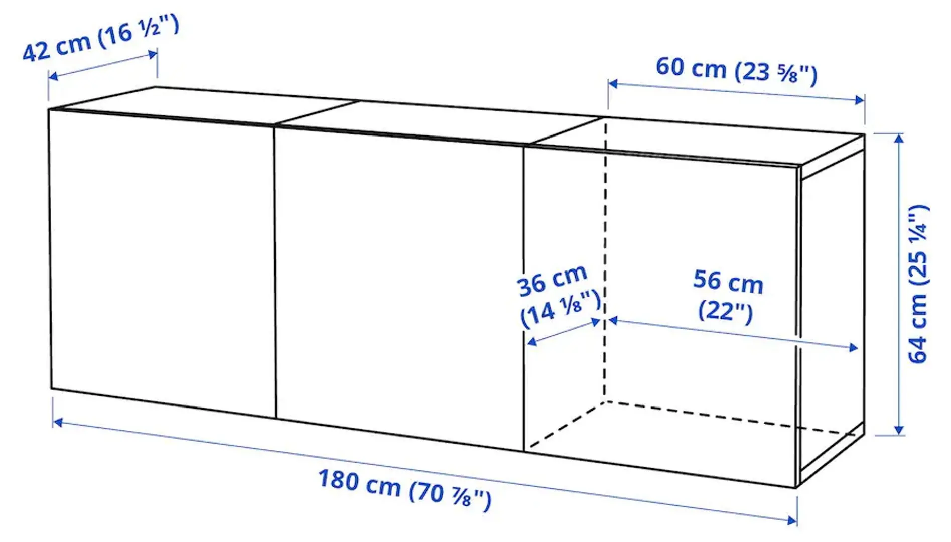 Dulap suspendat Ikea Besta 180x42x64 (Alb/Vasterviken Gri Inchis)