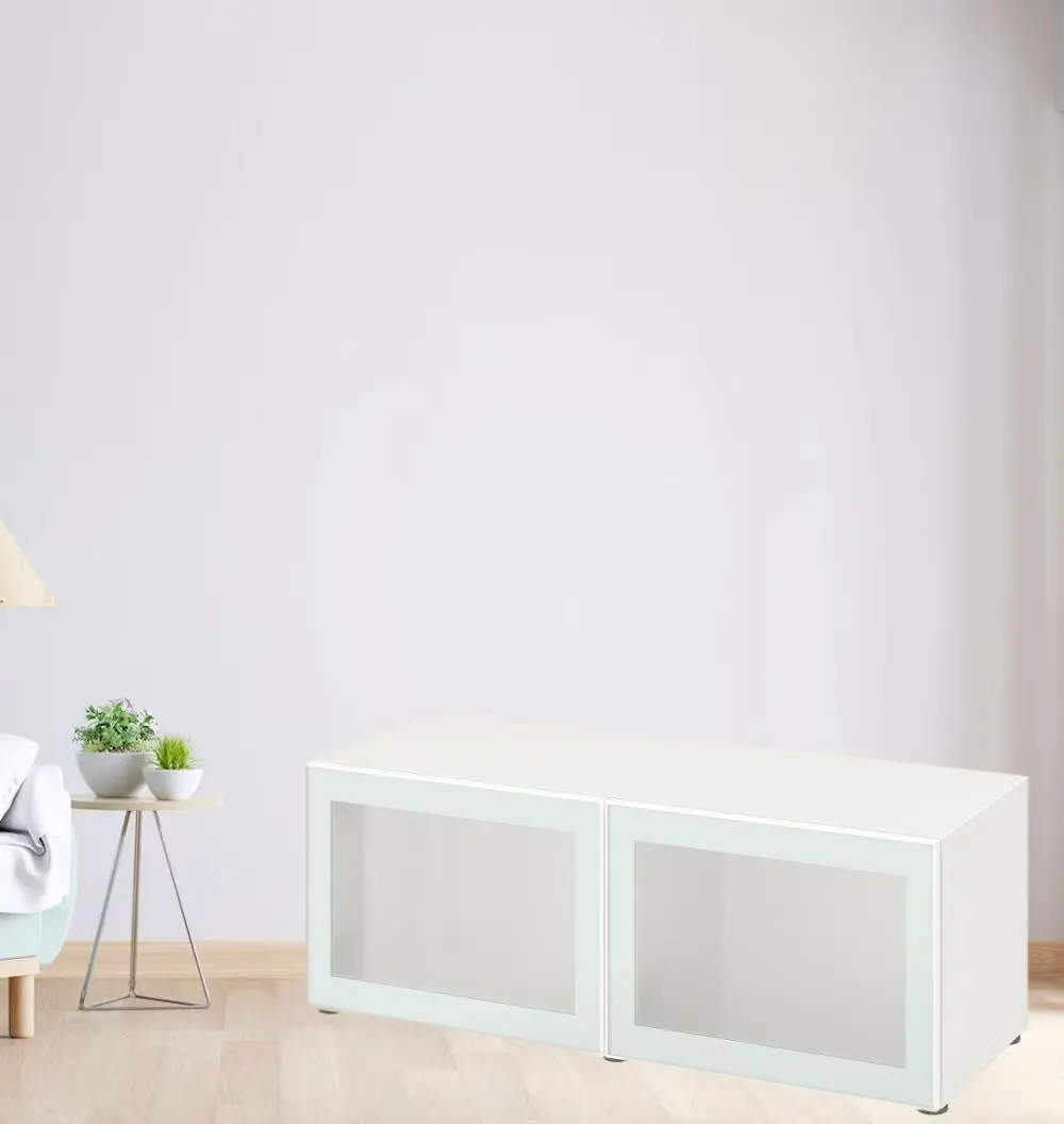 Dulap Ikea Besta cu sticlă mată 120x42x38 (Alb Glassvik/Alb/Verde Deschis)