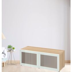 Dulap Ikea Besta cu sticlă mată 120x42x38 (Aspect Stejar Antichizat Glassvik/Alb/Verde Deschis)