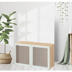 Dulap Ikea Besta cu sticlă mată 120x42x64 (Aspect Stejar Antichizat Glassvik/Alb/Verde Deschis)
