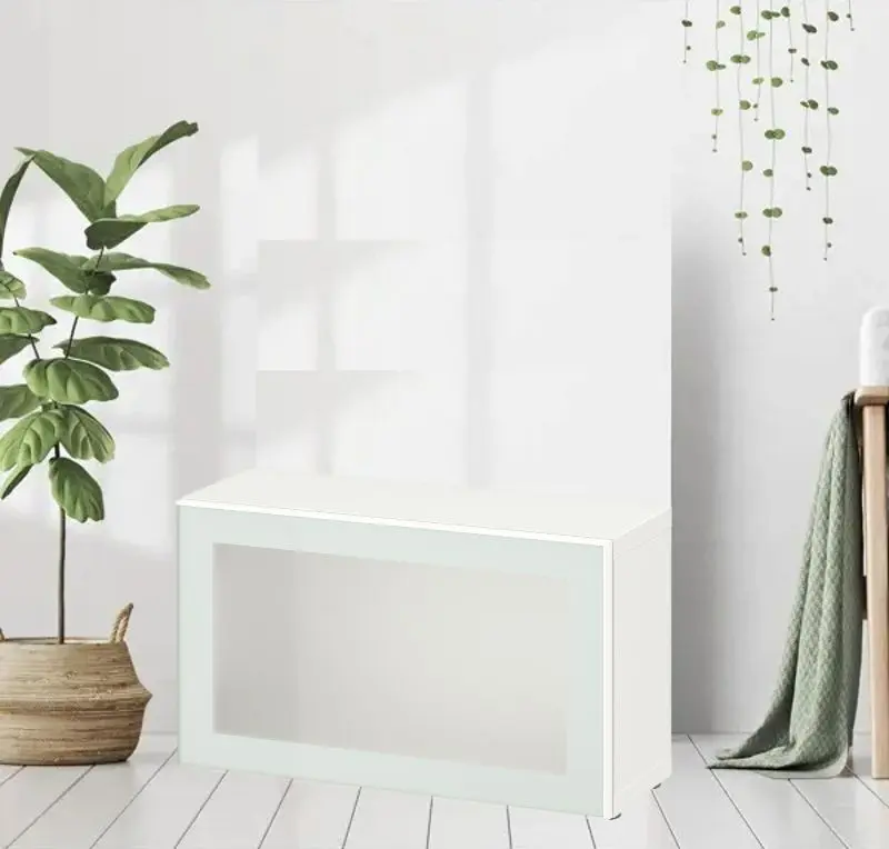 Dulap Ikea Besta cu sticlă mată 60x22x38 (Alb Glassvik/Alb/Verde Deschis)