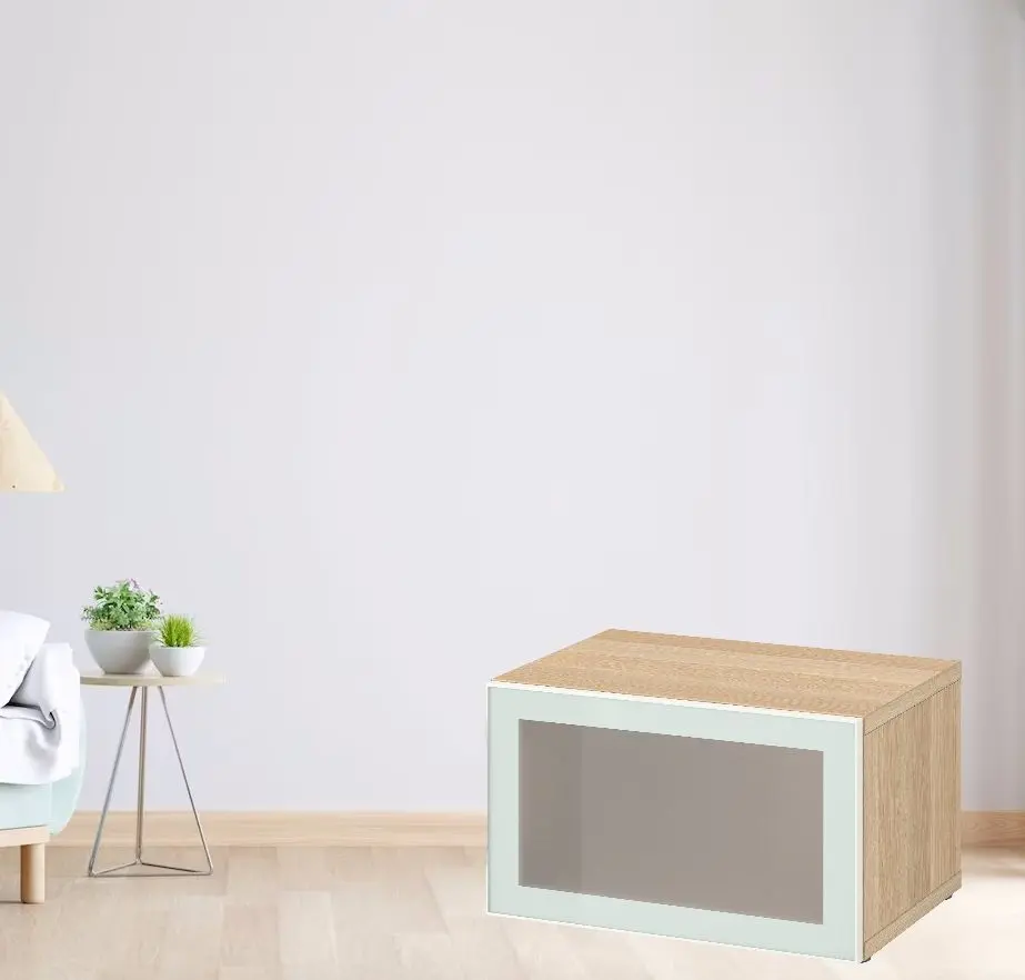 Dulap Ikea Besta cu sticlă mată 60x42x38 (Aspect Stejar Antichizat Glassvik/Alb/Verde Deschis)