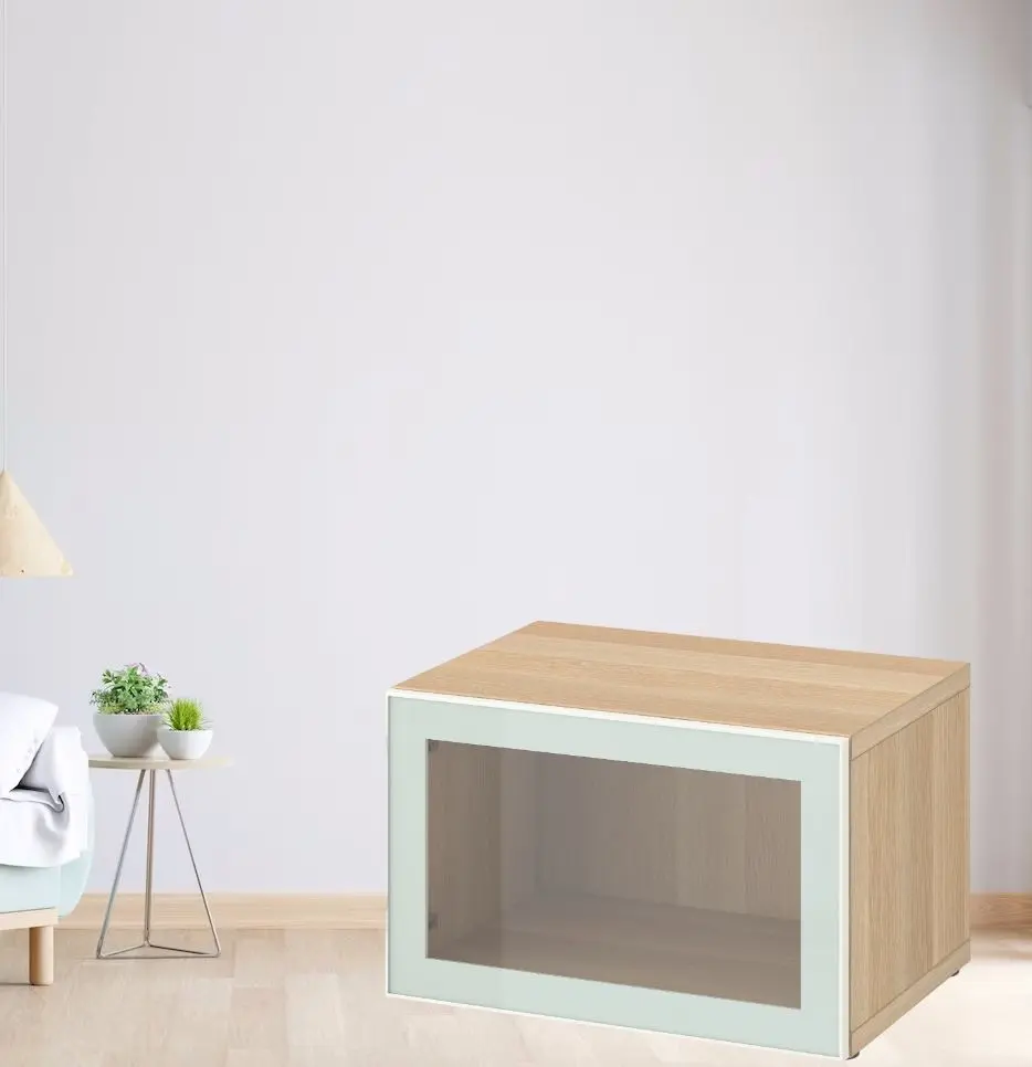 Dulap Ikea Besta cu sticlă mată 60x42x38 (Aspect Stejar Antichizat Glassvik/Alb/Verde Deschis)