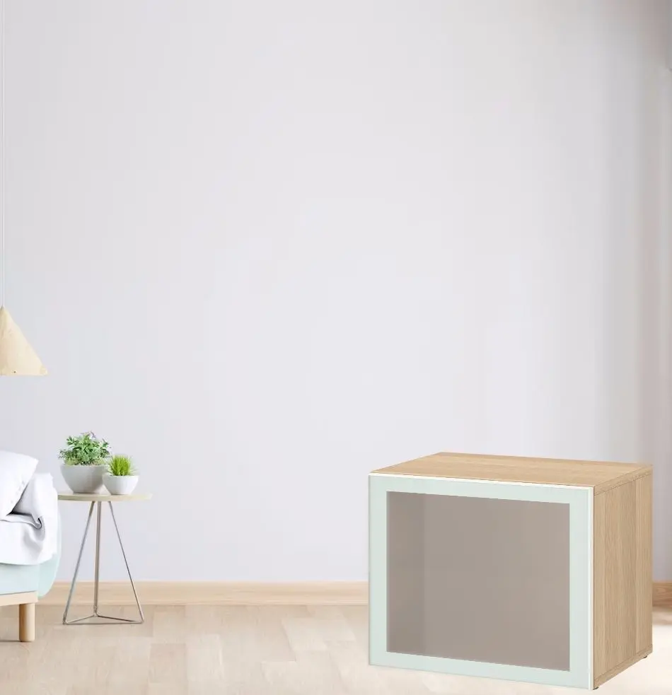 Dulap Ikea Besta cu sticlă mată 60x42x64 (Aspect Stejar Antichizat Glassvik/Alb/Verde Deschis)