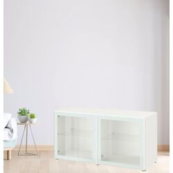 Dulap Ikea Besta cu sticlă transparentă 120x42x64 (Alb Glassvik/Alb/Verde Deschis)