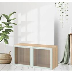 Dulap Ikea Besta cu sticlă transparenta 120x42x64 (Aspect Stejar Antichizat Glassvik/Alb/Verde Deschis)