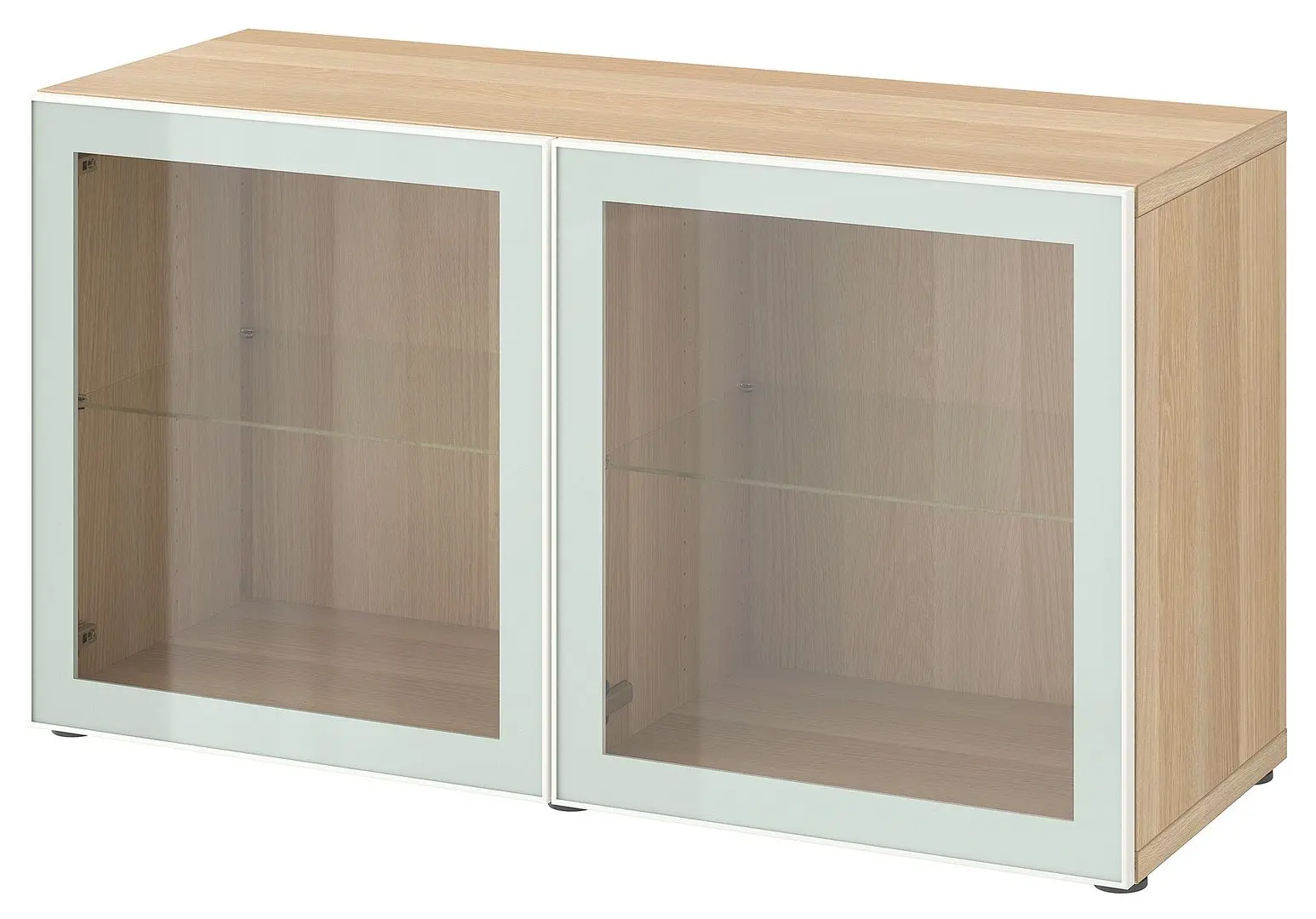 Dulap Ikea Besta cu sticlă transparenta 120x42x64 (Aspect Stejar Antichizat Glassvik/Alb/Verde Deschis) - 2