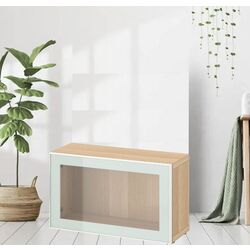 Dulap Ikea Besta cu sticlă transparentă 60x22x38 (Aspect Stejar Antichizat Glassvik/Alb/Verde Deschis)