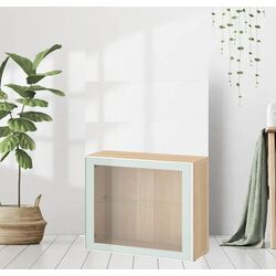 Dulap Ikea Besta cu sticlă transparentă 60x22x64 (Aspect Stejar Antichizat Glassvik/Alb/Verde Deschis)