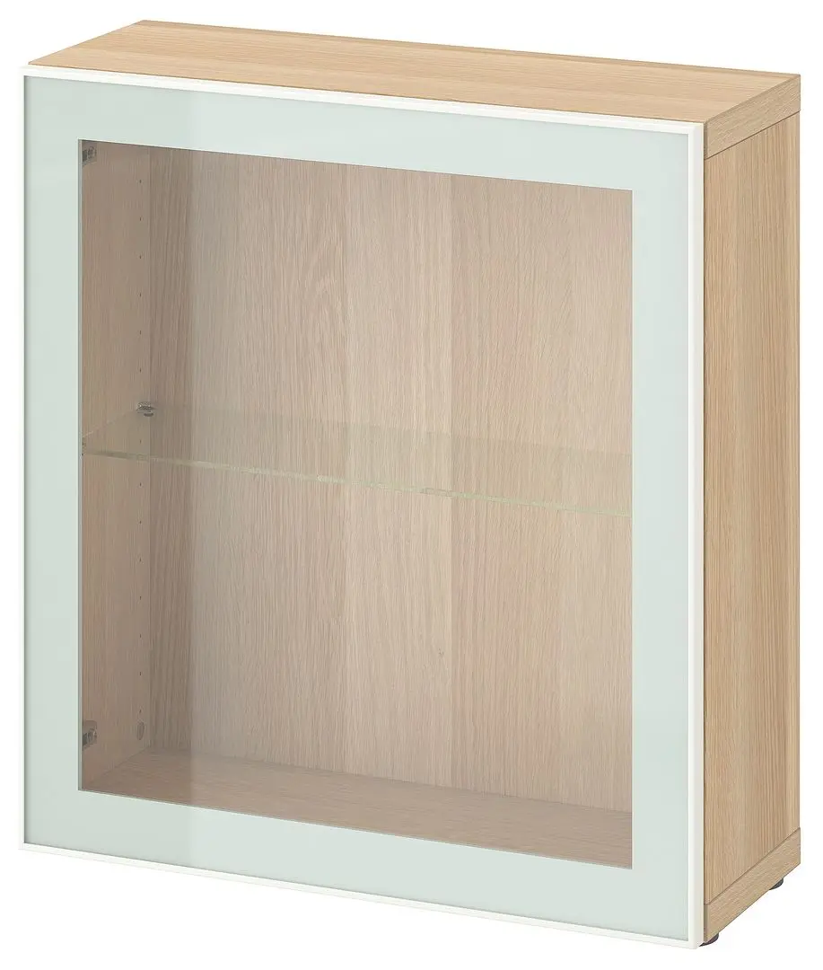 Dulap Ikea Besta cu sticlă transparentă 60x22x64 (Aspect Stejar Antichizat Glassvik/Alb/Verde Deschis) - 2