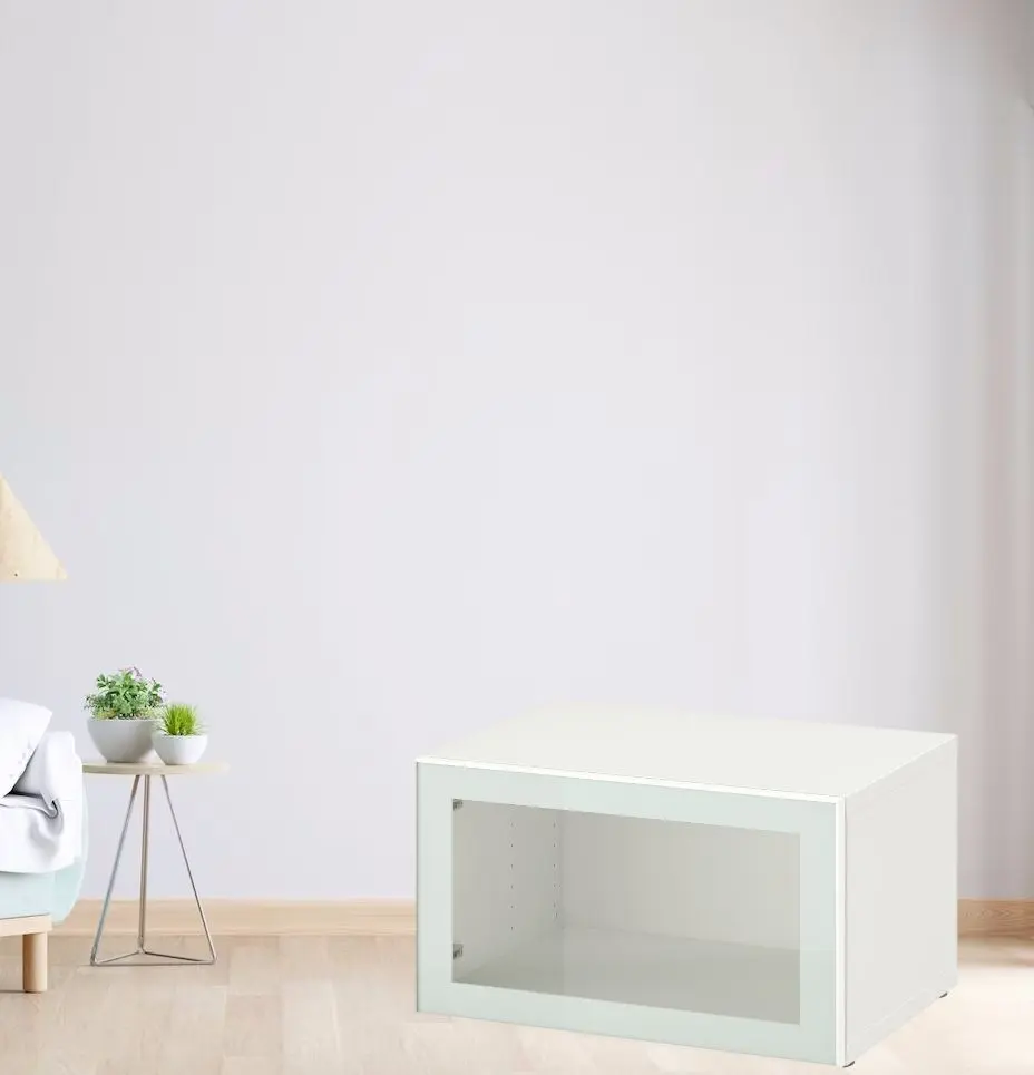 Dulap Ikea Besta cu sticlă transparenta 60x42x38 (Alb Glassvik/Alb/Verde Deschis)