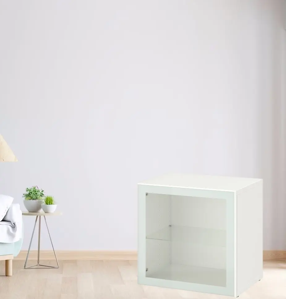 Dulap Ikea Besta cu sticlă transparentă 60x42x64 (Alb Glassvik/Alb/Verde Deschis)