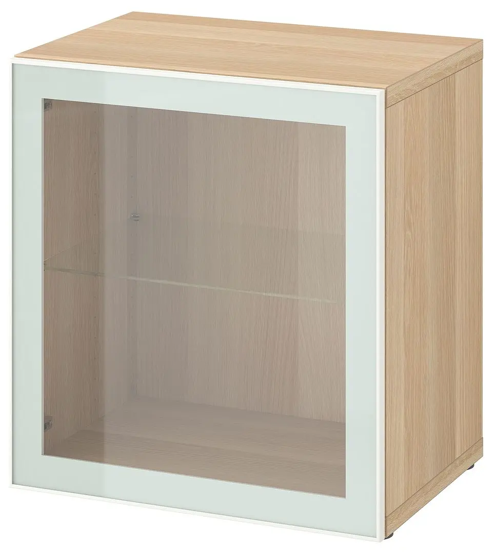 Dulap Ikea Besta cu sticlă transparenta 60x42x64 (Aspect Stejar Antichizat Glassvik/Alb/Verde Deschis) - 2