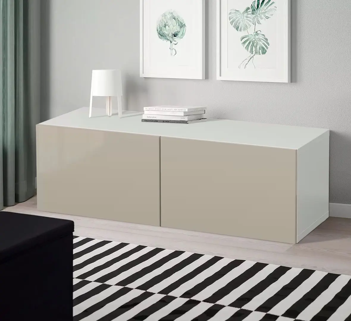 Dulap Ikea Besta/Selsviken polite/usi 120x42x38 (Bej/Lucios)