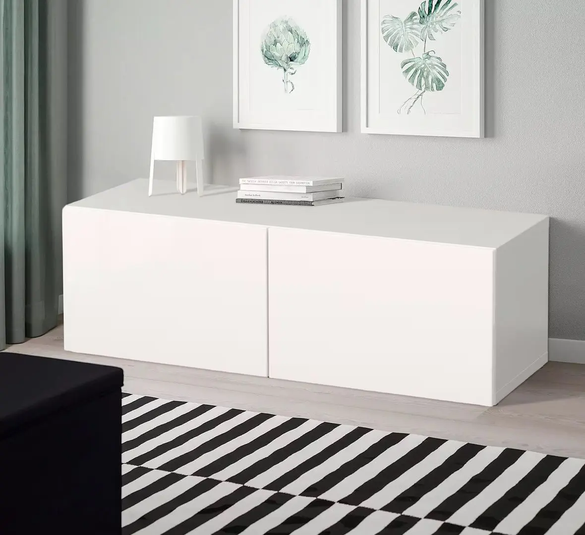 Dulap Ikea Besta/Selsviken polite/usi 120x42x38 (Lucios/Alb)