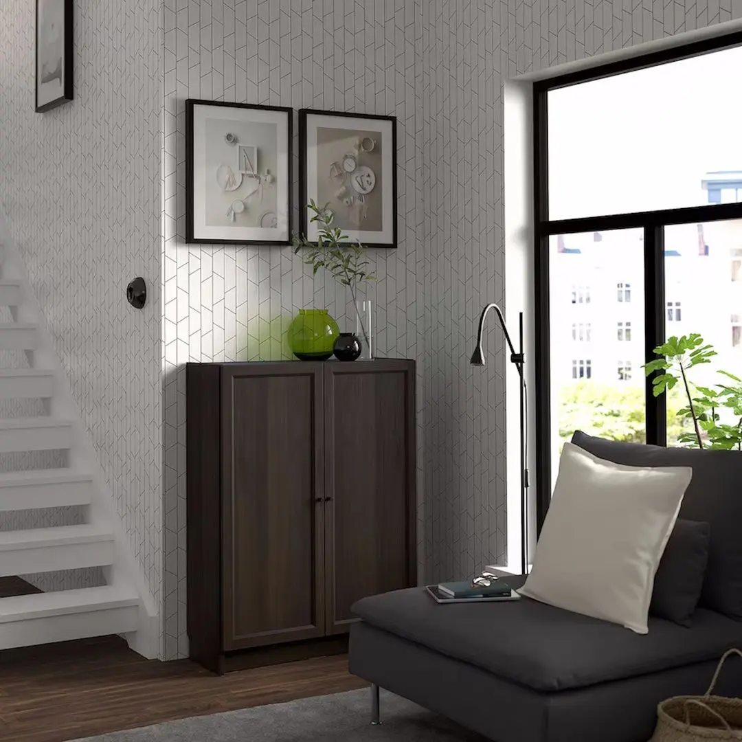 Dulap Ikea Billy/Oxberg cu usi 80x30x106 (Maro Inchis Aspect Stejar)