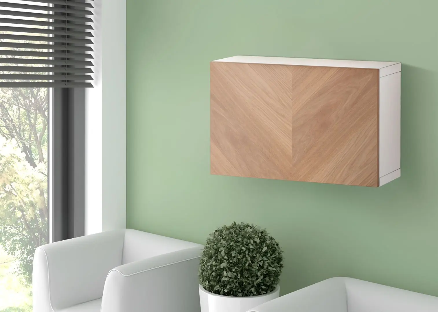 Шкафчик навесной Ikea Besta/Hedeviken с дверцей/нажимные направляющие 60x22x38 (Белый/Дубовый Шпон)