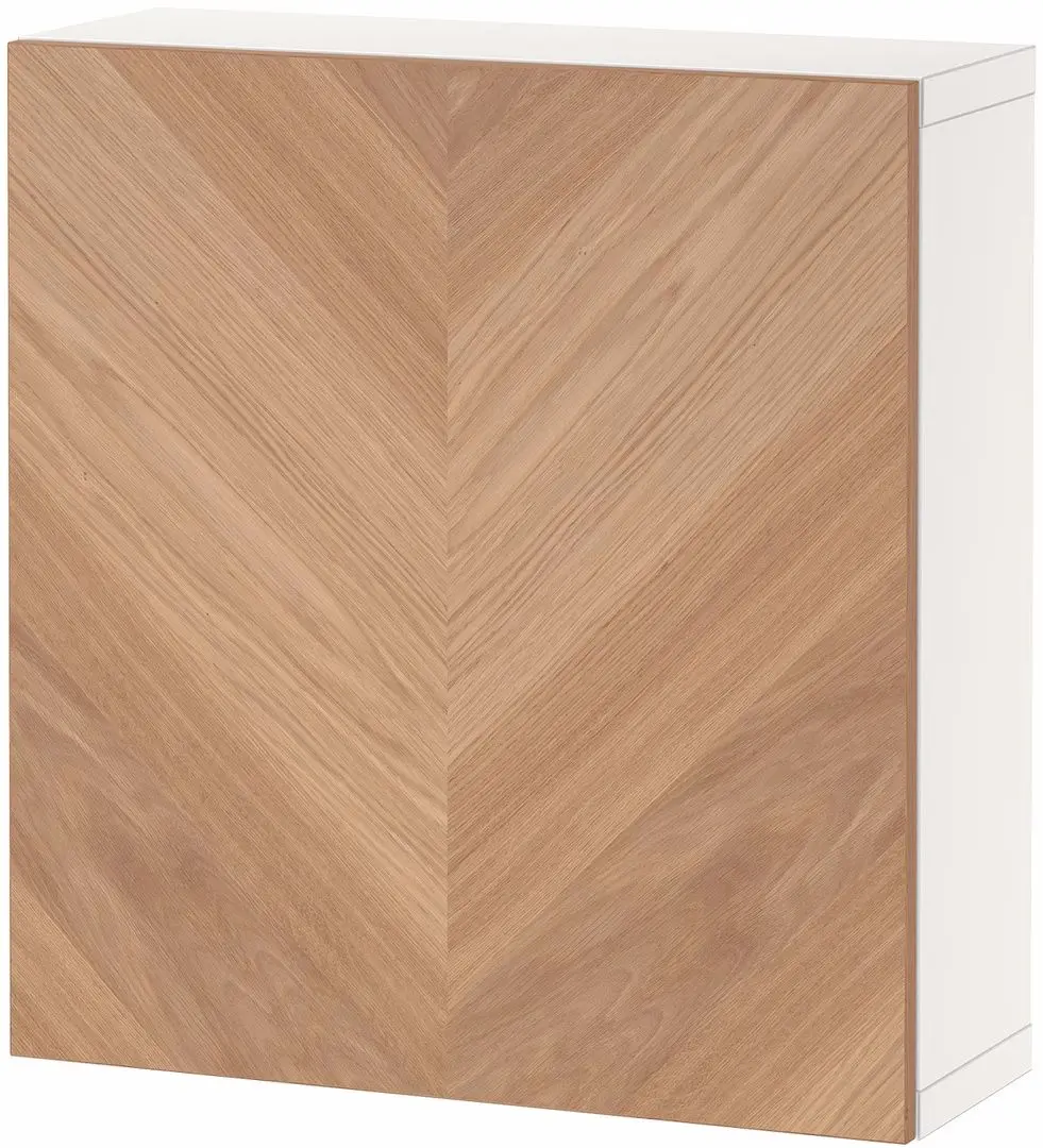 Шкафчик навесной Ikea Besta/Hedeviken с дверцей/нажимные направляющие 60x22x64 (Белый/Дубовый Шпон) - 2