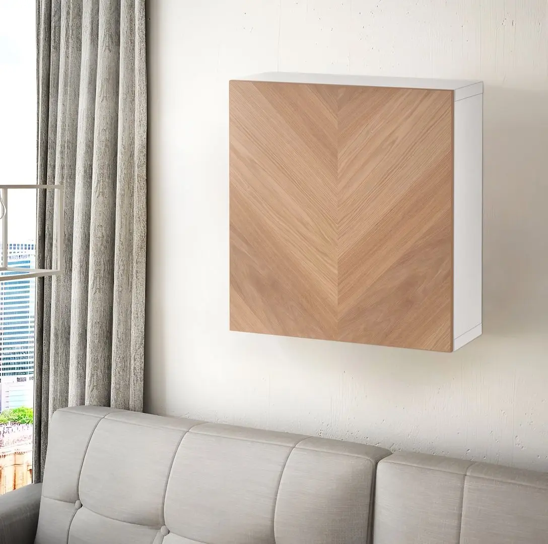 Шкафчик навесной Ikea Besta/Hedeviken с дверцей/нажимные направляющие 60x22x64 (Белый/Дубовый Шпон)