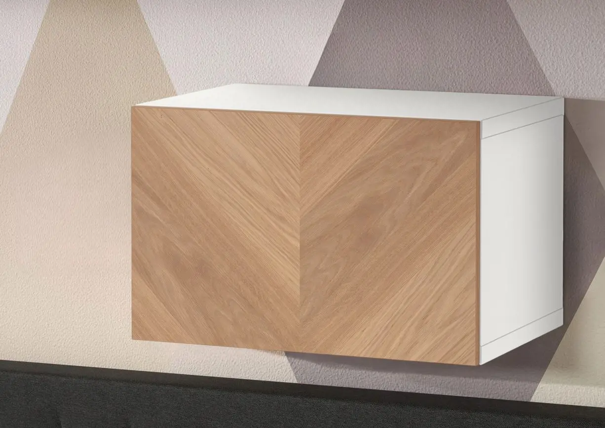 Шкафчик навесной Ikea Besta/Hedeviken с дверцей/нажимные направляющие 60x42x38 (Белый/Дубовый Шпон)