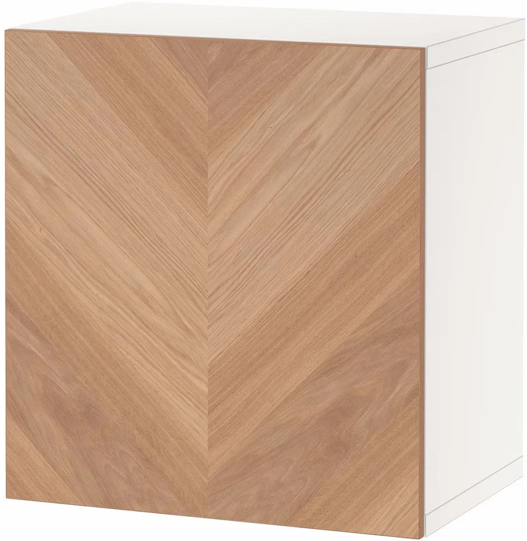 Шкафчик навесной Ikea Besta/Hedeviken с дверцей/нажимные направляющие 60x42x64 (Белый/Дубовый Шпон) - 2