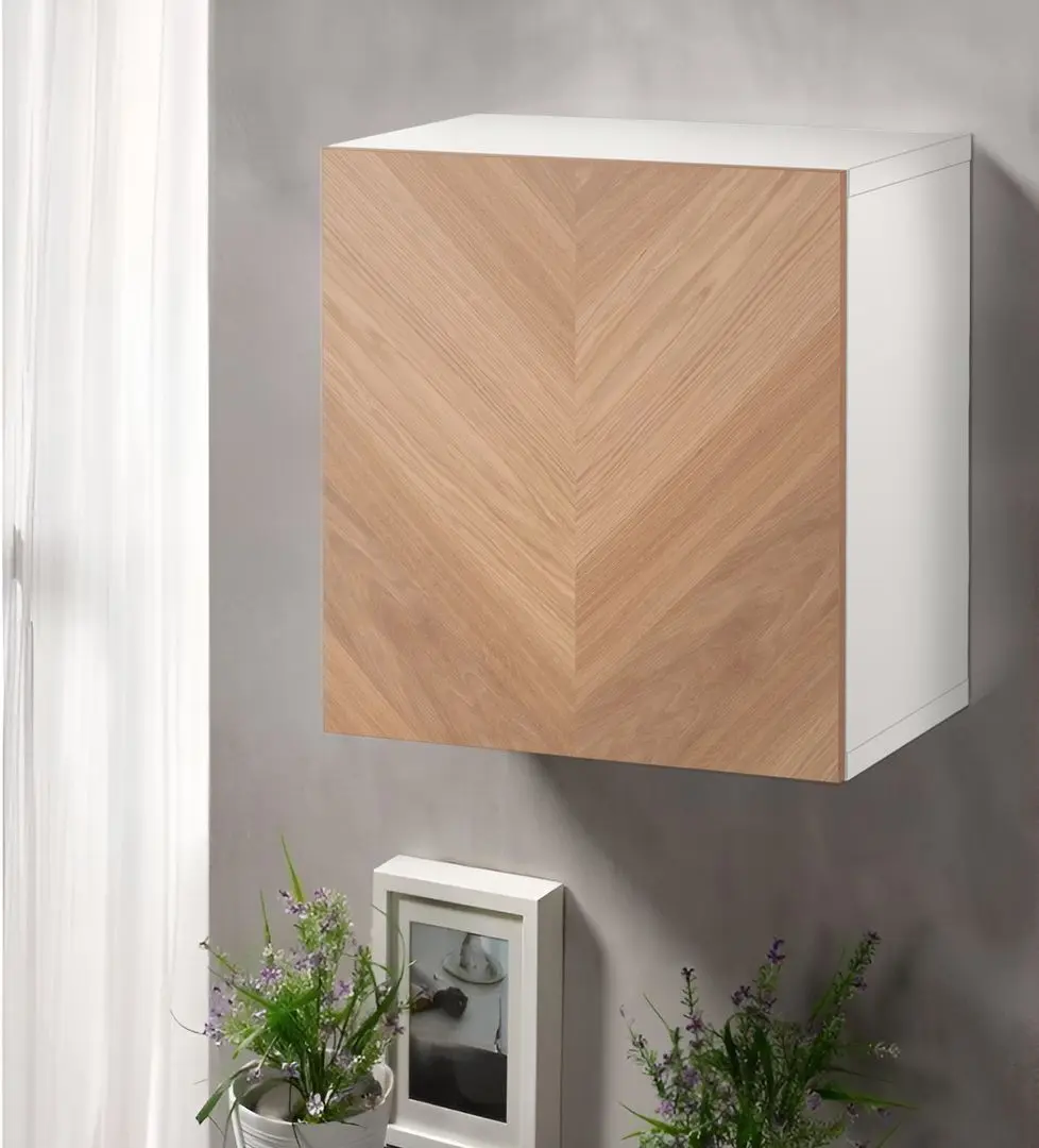 Шкафчик навесной Ikea Besta/Hedeviken с дверцей/нажимные направляющие 60x42x64 (Белый/Дубовый Шпон)