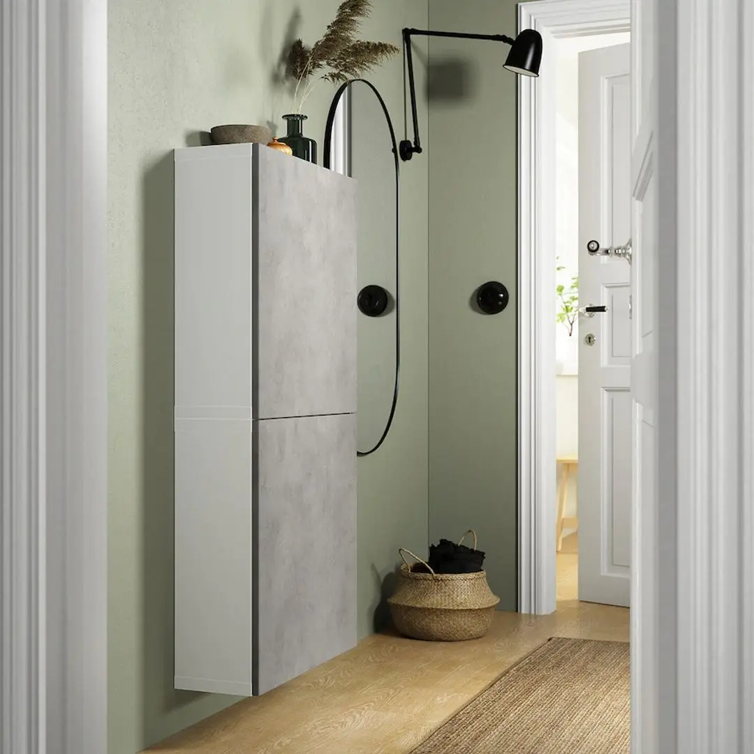 Dulap suspendat Ikea Besta cu 2 usi 60x22x128 (Alb Kallviken/Gri Aspect Beton) - 4