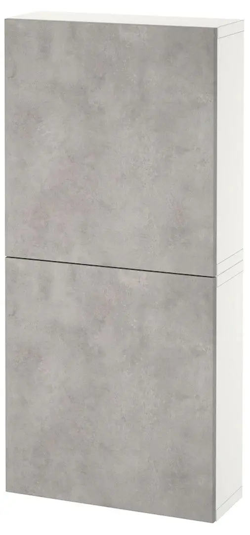 Dulap suspendat Ikea Besta cu 2 usi 60x22x128 (Alb Kallviken/Gri Aspect Beton)