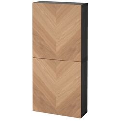 Шкафчик навесной Ikea Besta с 2 дверцами 60x22x128 (Черно-коричневый/Хедевикен Дубовый Шпон)