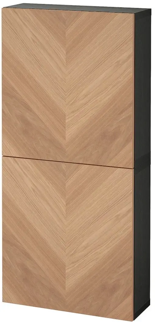 Шкафчик навесной Ikea Besta с 2 дверцами 60x22x128 (Черно-коричневый/Хедевикен Дубовый Шпон)