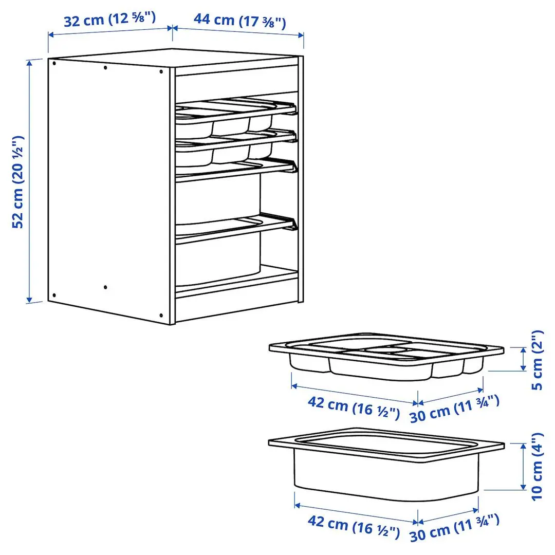 Etajera Ikea Trofast 2 organizatoare/2 cutii 32х44х52 (Pin/Alb)