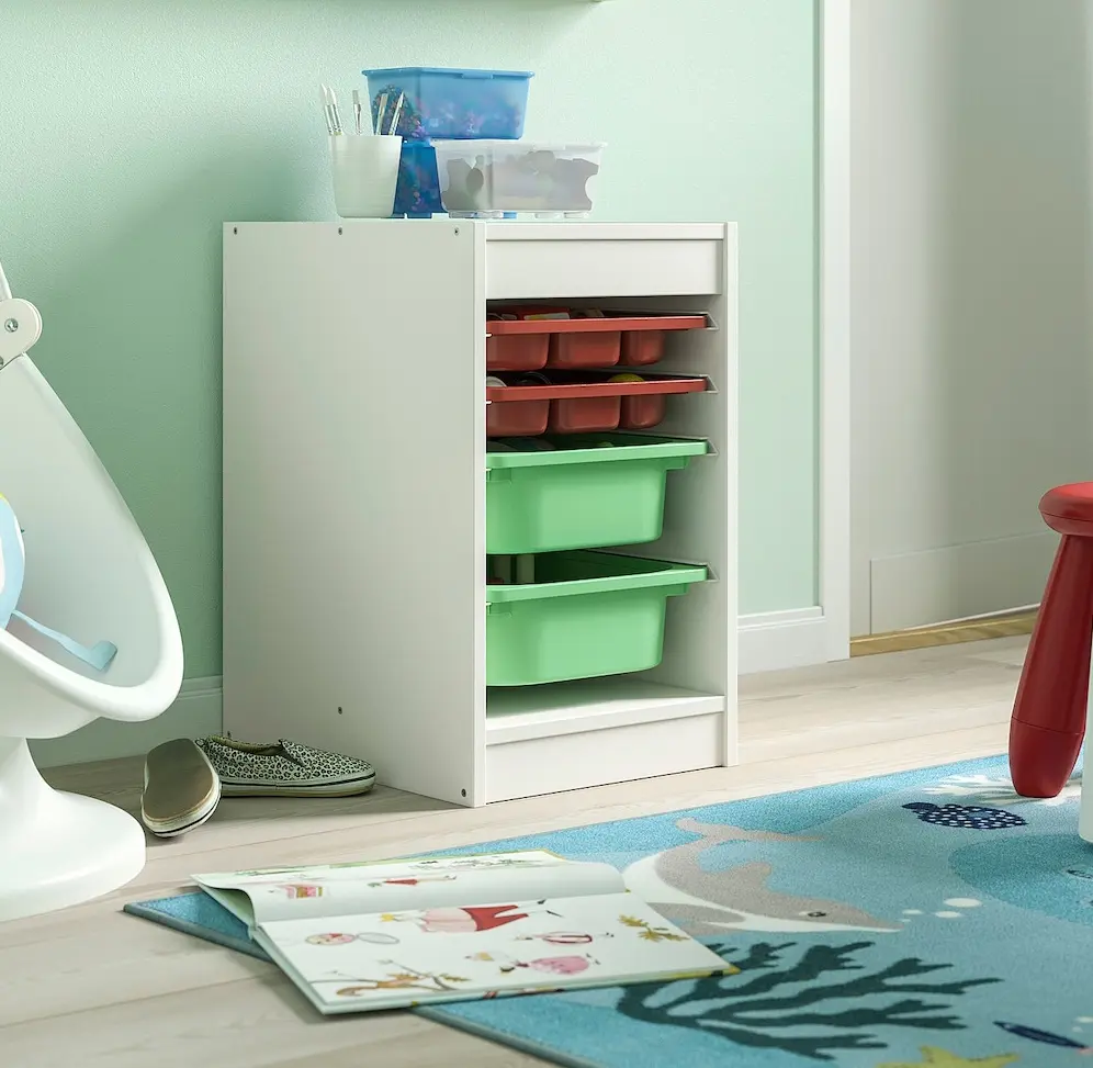 Etajera Ikea Trofast 2 organizatoare/2 cutii 34x44x56 (Alb/Rosu/Verde deschis)