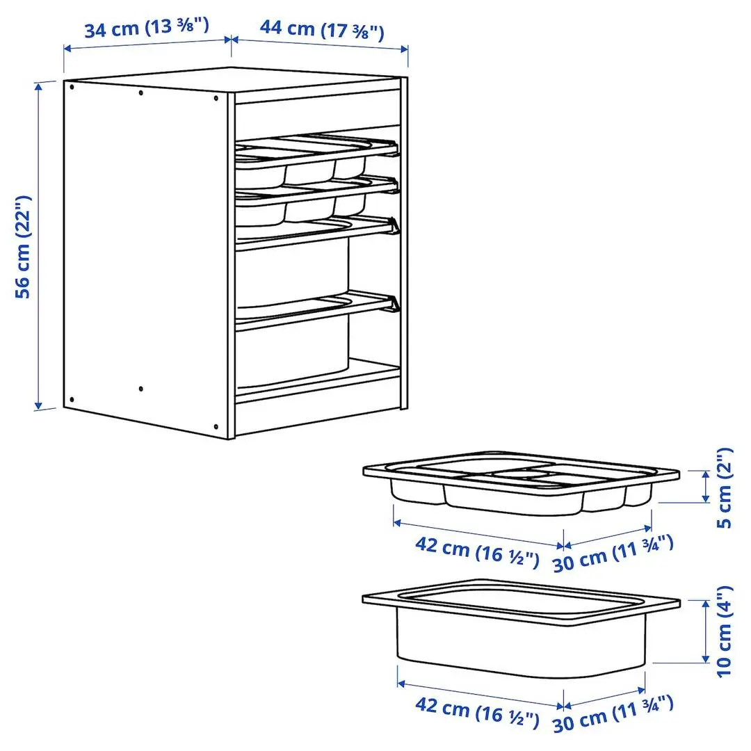 Etajera Ikea Trofast 2 organizatoare/2 cosuri 34x44x56 (Alb/Gri inchis)
