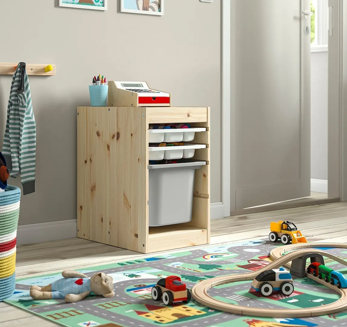 Etajera Ikea Trofast 2 organizatoare/cutie 32x44x52 (Pin/Alb/Gri)