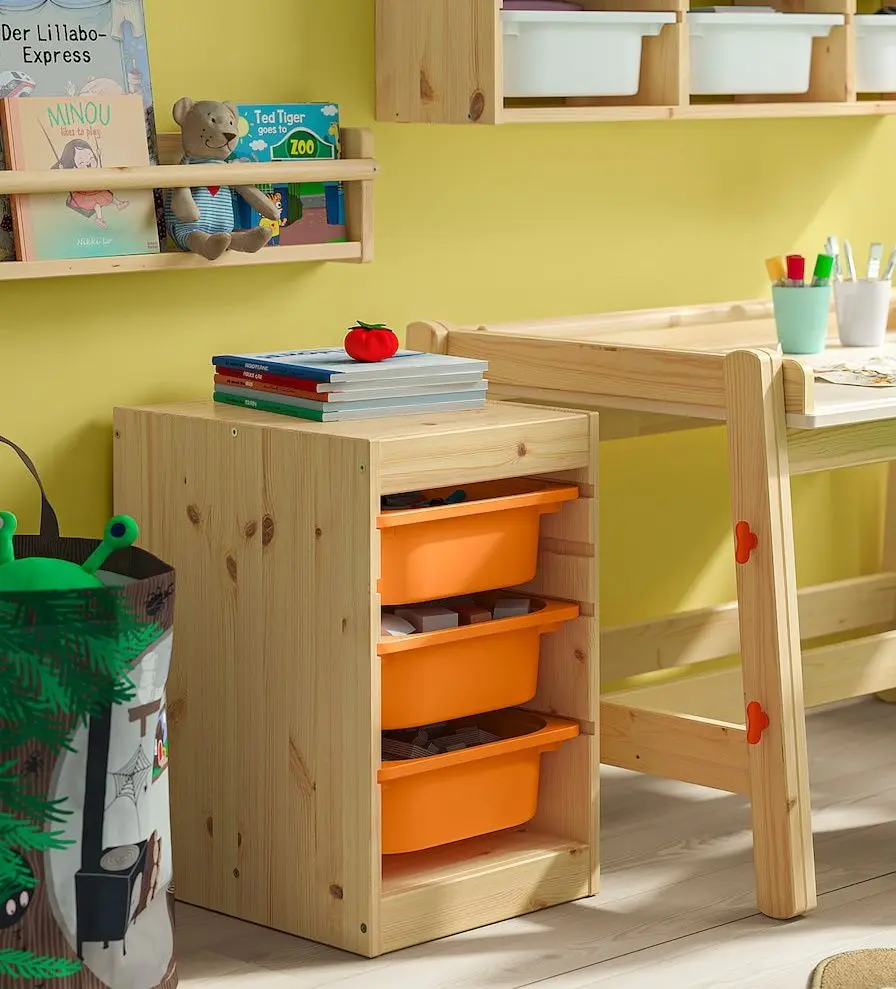 Etajera Ikea Trofast 3 containere 32x44x52 (Natural/Portocaliu-deschis)