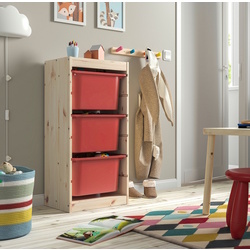 Стеллаж Ikea Trofast 3 контейнера 44x30x91 (Сосна/Красный)