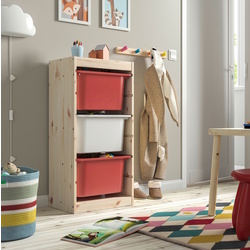 Стеллаж Ikea Trofast 3 контейнера 44x30x91 (Сосна/Красный/Белый)