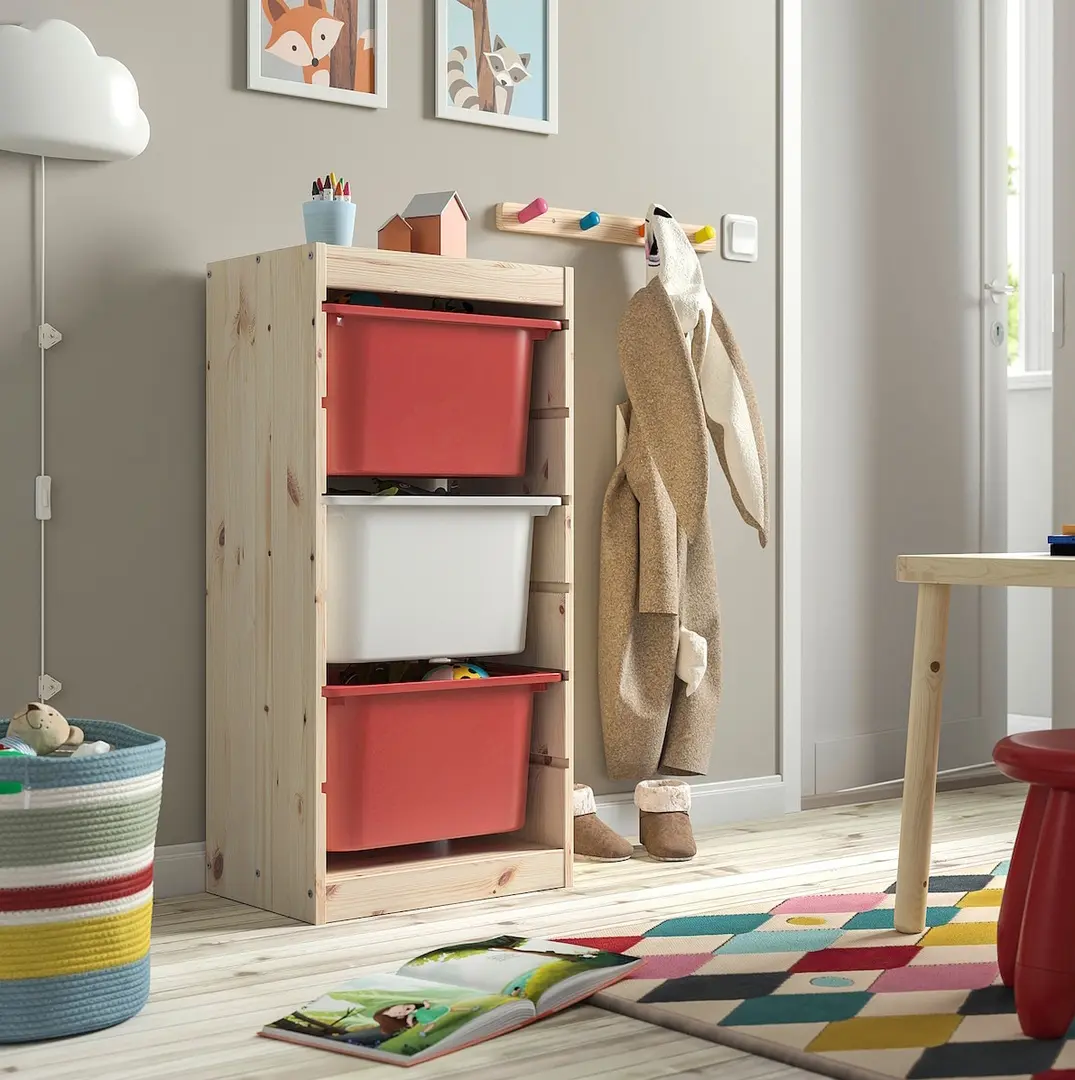Etajera Ikea Trofast 3 cutii 44x30x91 (Pin/Rosu/Alb)