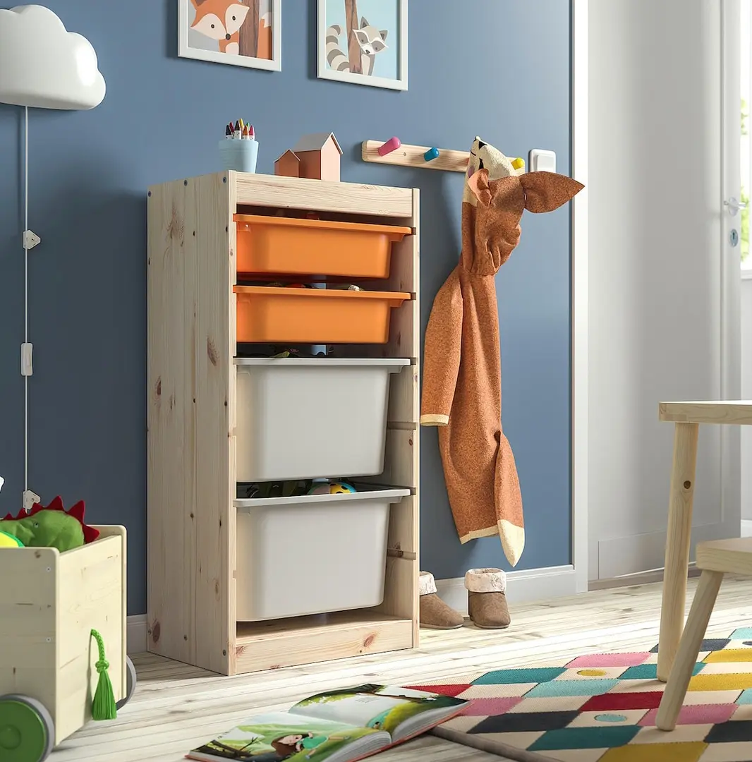 Etajera Ikea Trofast 4 cutii 44x30x91 (Pin/Portocaliu/Gri)