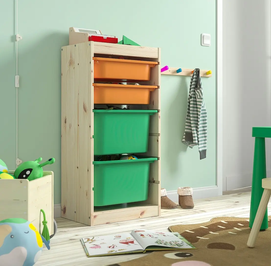 Etajera Ikea Trofast 4 cutii 44x30x91 (Pin/Verde/Portocaliu)