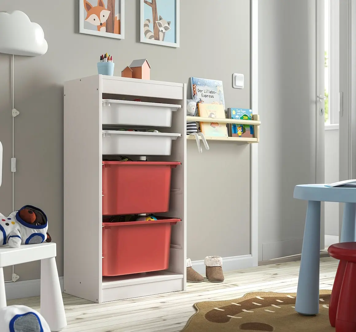 Etajera Ikea Trofast 4 cutii 46x30x94 (Alb/Rosu)