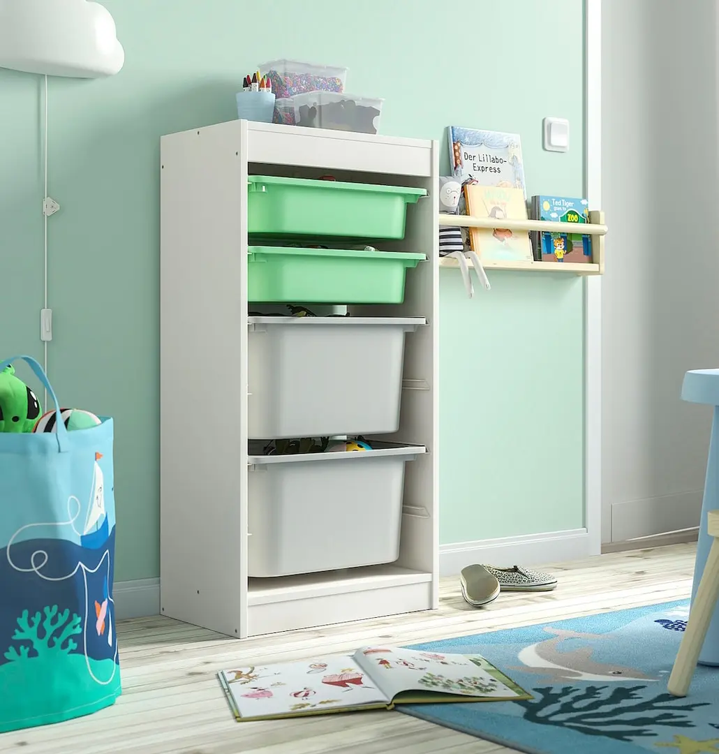 Стеллаж Ikea Trofast 4 контейнера 46x30x94 (Белый/Светло-зеленый/Серый)